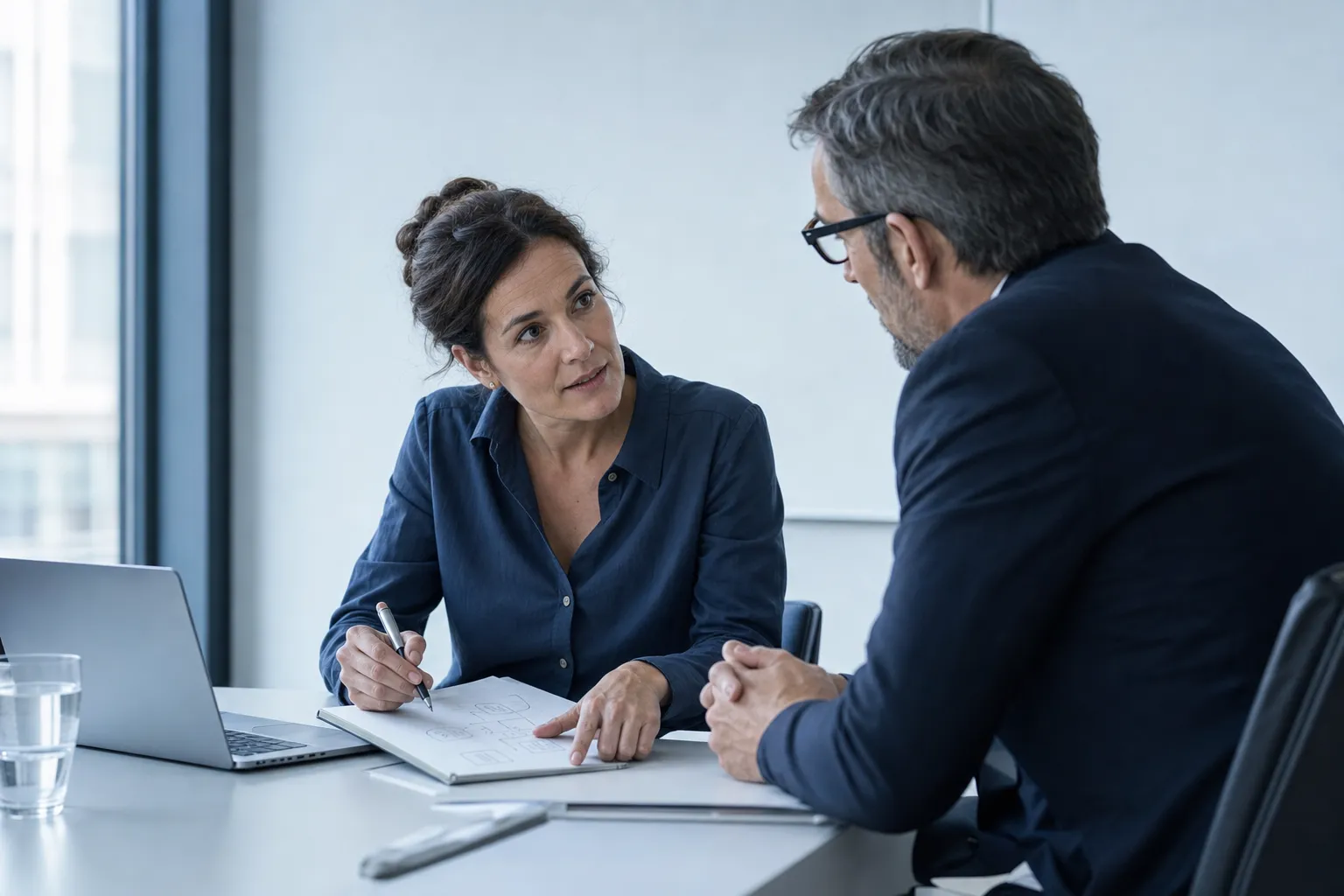 An advisor and client in a focused strategy conversation.