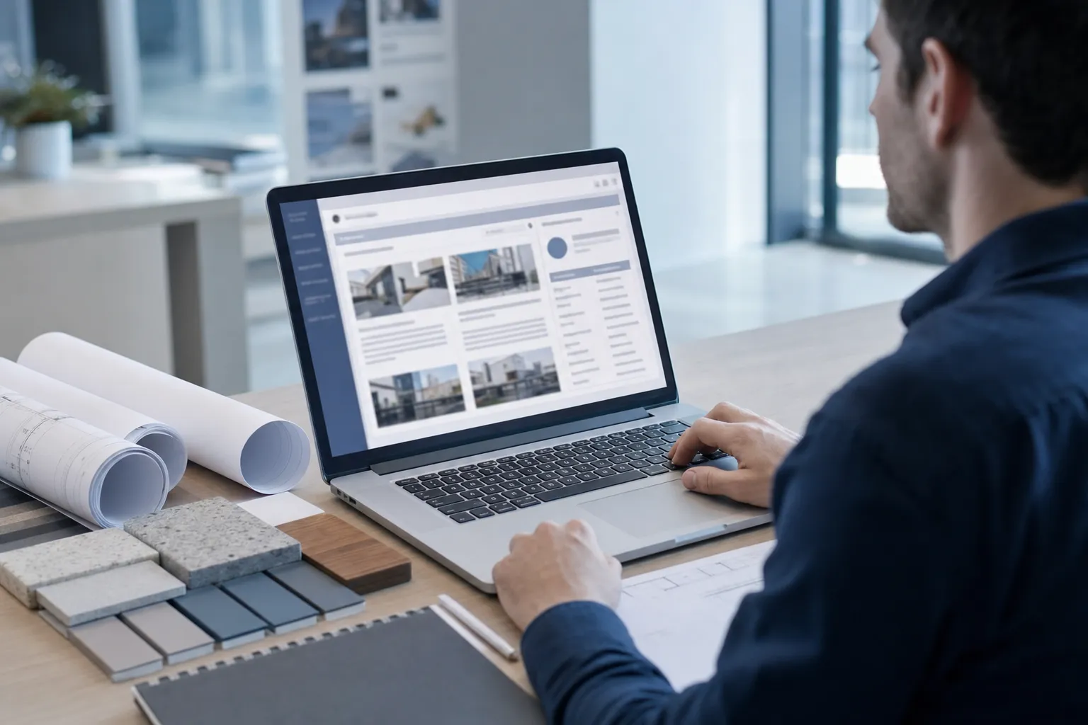 A design-build team member working in a single internal portal.
