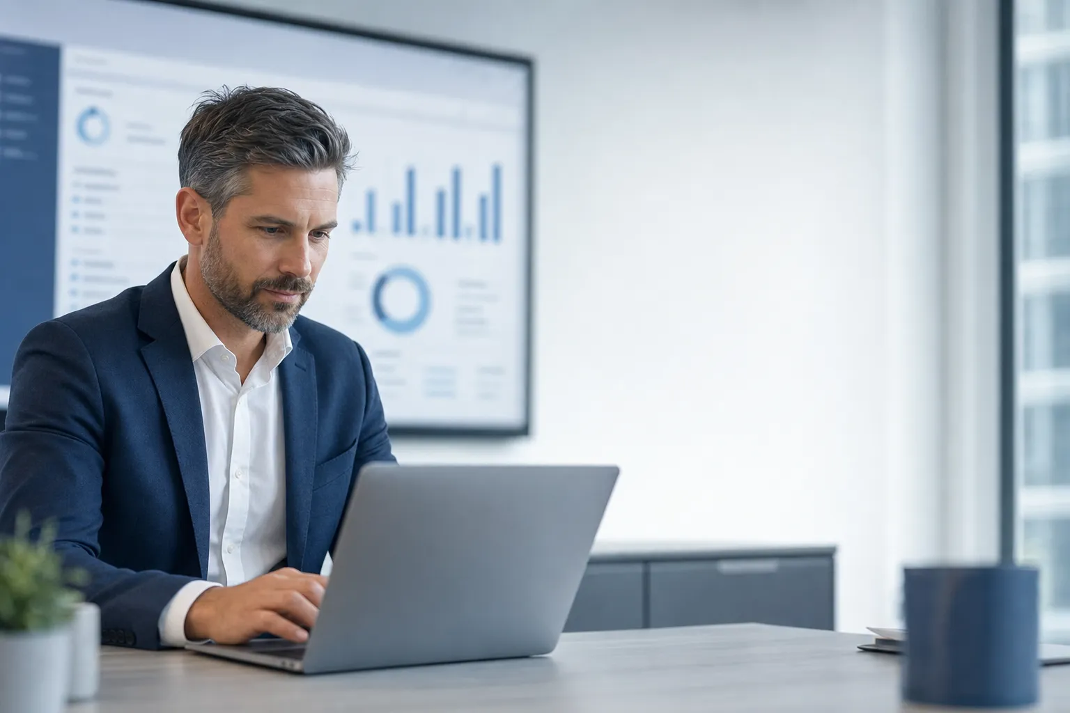 A B2B sales professional briefed with account research before a meeting.